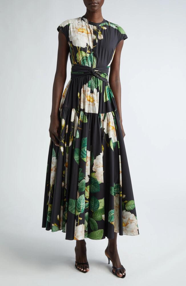 Giambattista Valli Giant Bloom Print Maxi Dress in Black/Green Cover