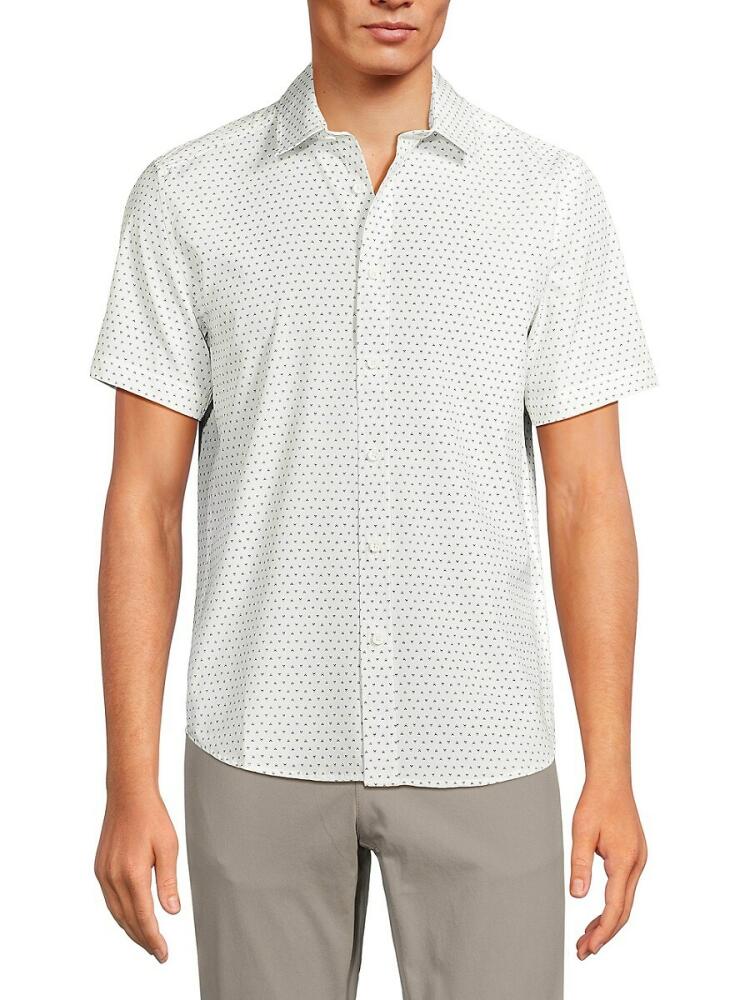 Kenneth Cole Men's Short Sleeve Button Down Shirt - White Green Cover