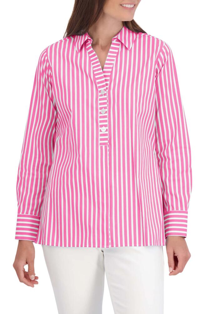 Foxcroft Pamela Stripe Blouse in Azalea Cover