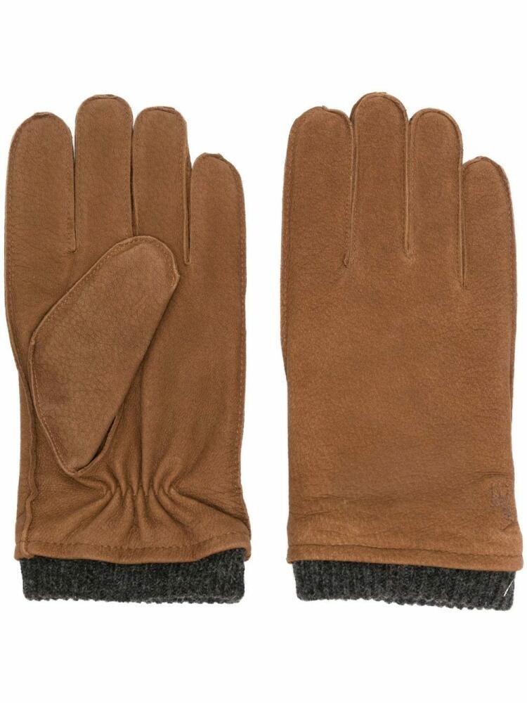 Polo Ralph Lauren ribbed-trim leather gloves - Brown Cover