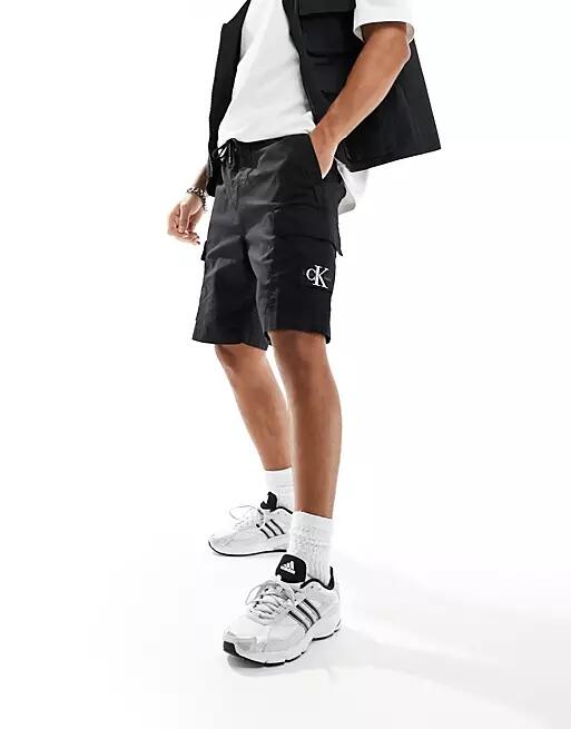 Calvin Klein Jeans washed cargo shorts in black Cover