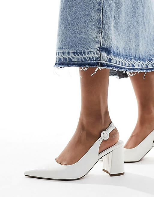 ASOS DESIGN Sutton slingback mid heels in white croc Cover