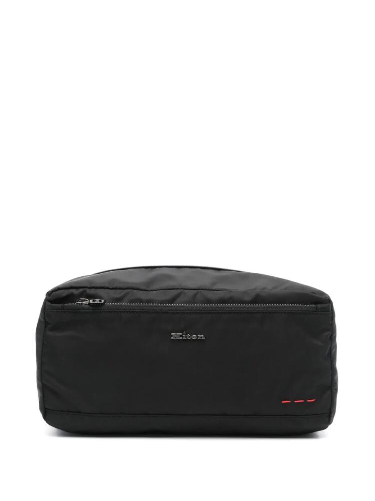 Kiton logo-lettering wash bag - Black Cover