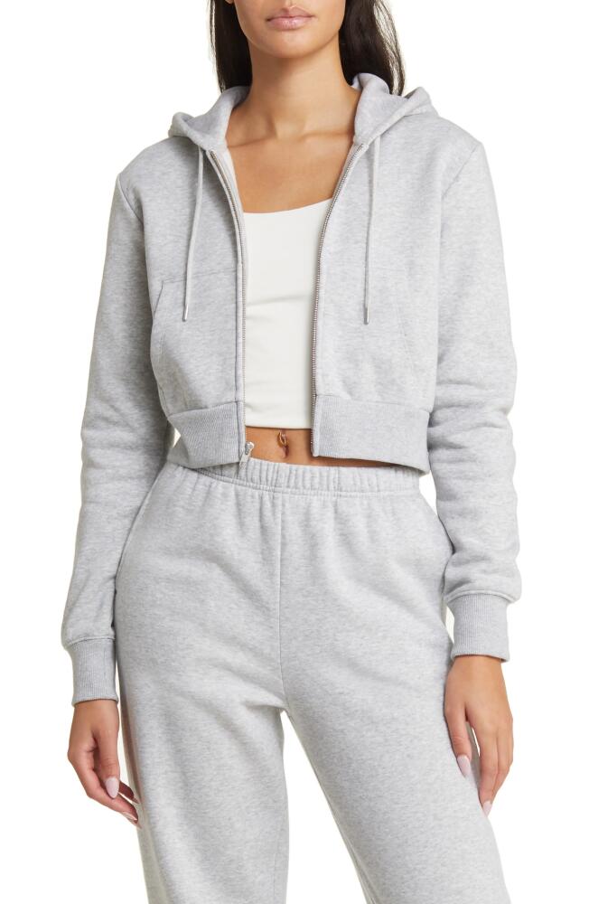 BP. Crop Cotton Blend Zip-Up Hoodie in Grey Soft Heather Cover