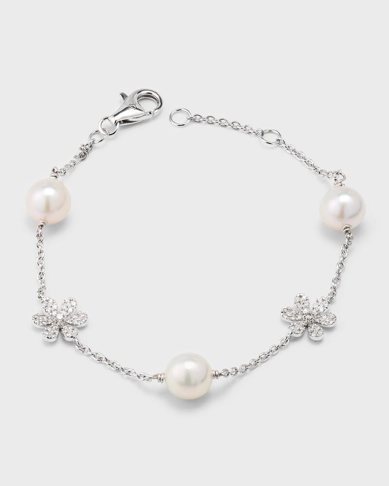 Pearls By Shari 18K White Gold Akoya Pearl and Diamond Daisy Bracelet, 7"L Cover