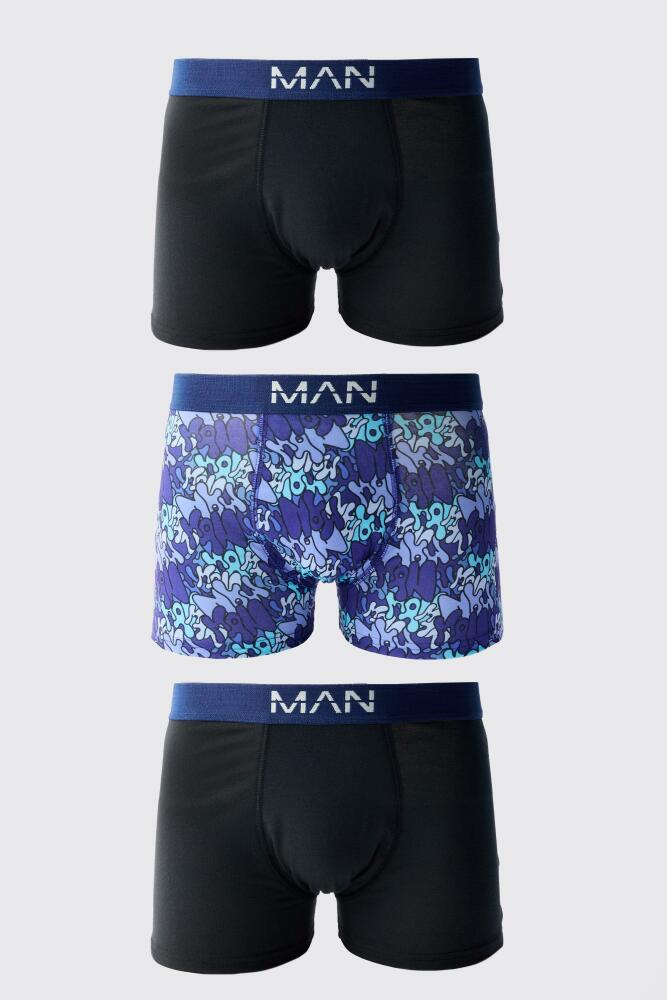 boohoo Mens 3 Pack Man Graffiti Boxers - Blue Cover