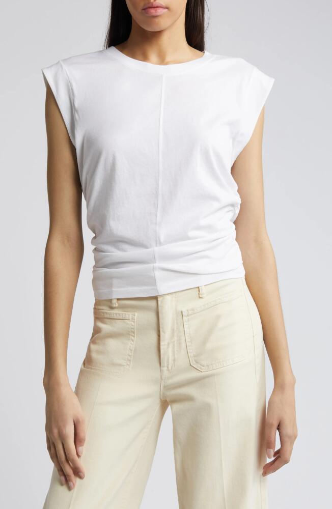 Treasure & Bond Ruched Cap Sleeve Cotton Top in White Cover