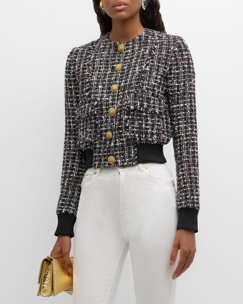 Balmain Buttoned Metallic Tweed Bomber Jacket Cover