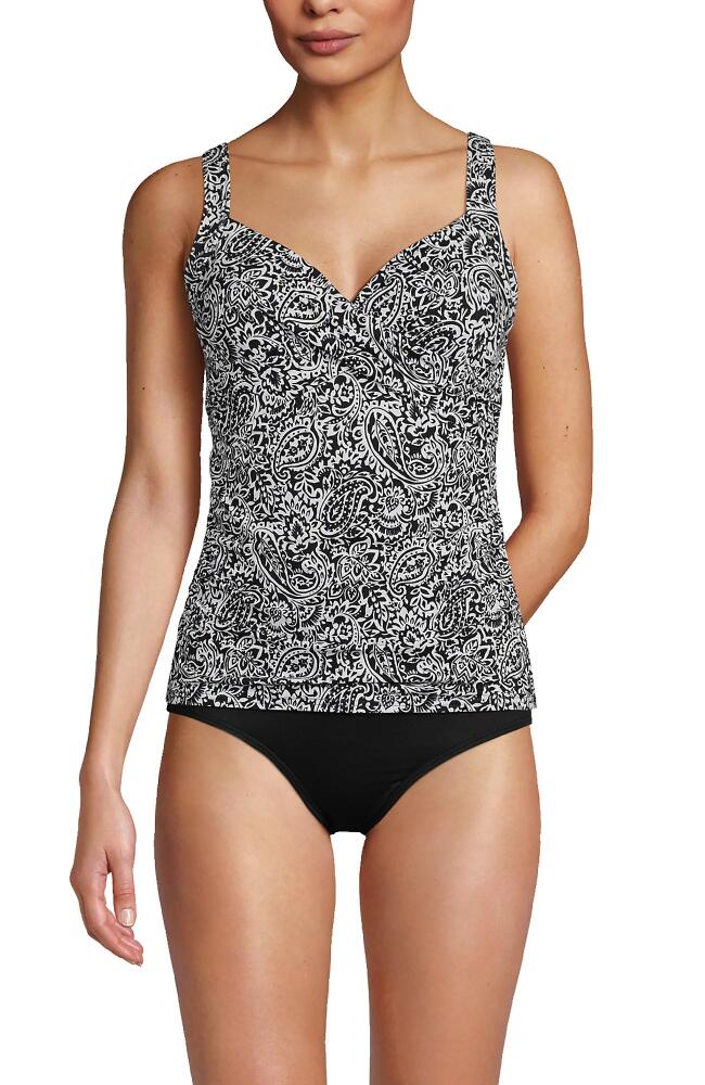 Lands' End Wrap Underwire Tankini Top Swimsuit in Black/white Decor Paisley Cover