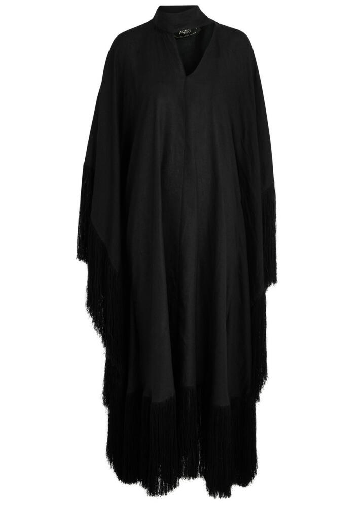 Taller Marmo Iguazu Fringe-trimmed Linen Maxi Kaftan Dress - Black - Cover