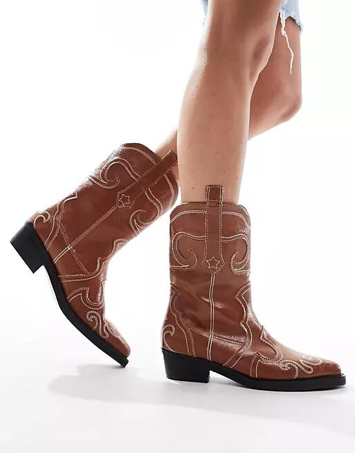 Public Desire Folklore ankle western boots in tan-Brown Cover