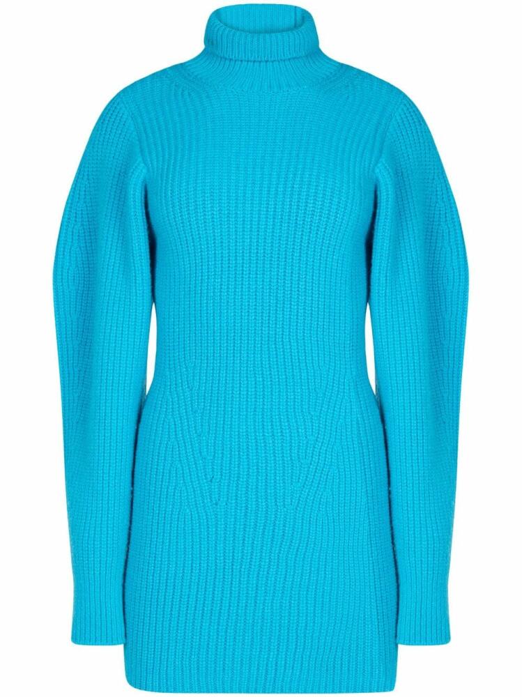 Nina Ricci ribbed-knit long-sleeve dress - Blue Cover