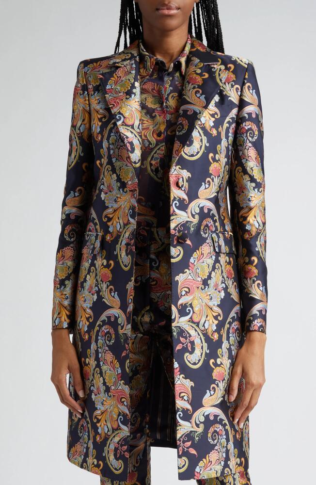 Etro Paisley Embroidered Twill Longline Blazer in Navy Multi Cover