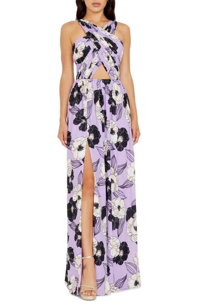 Dress the Population Rose Print Cutout Maxi Dress in Wisteria Multi Cover