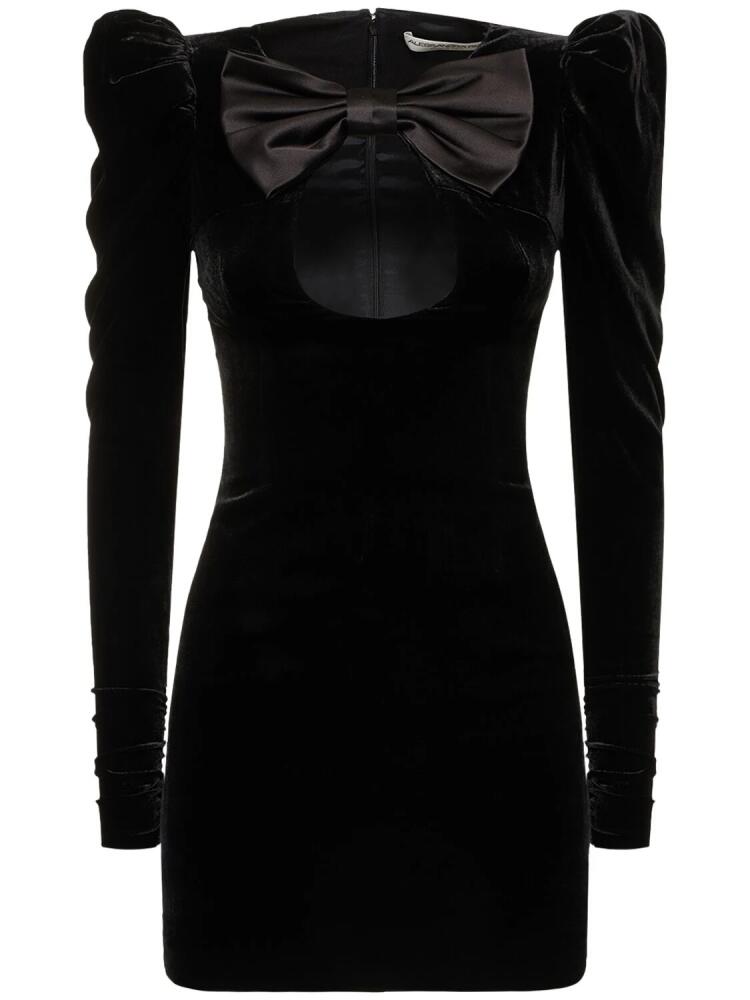 ALESSANDRA RICH Velvet Mini Dress W/ Duchesse Bow Cover