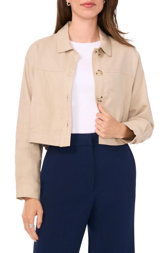 halogen(r) Crop Linen Blend Jacket in Oxford Beige Cover