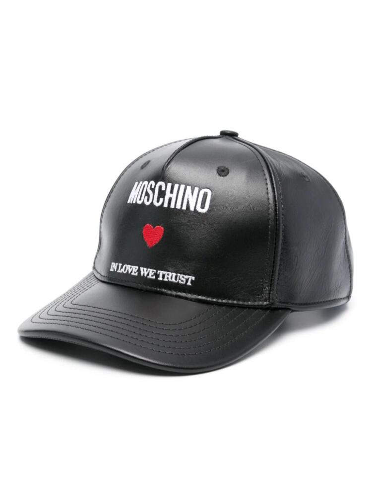 Moschino logo-embroidered leather cap - Black Cover