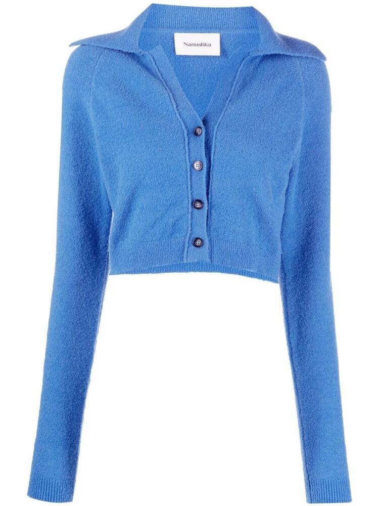 Nanushka spread-collar cropped cardigan - Blue Cover