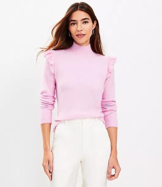 Loft Shoulder Ruffle Mock Neck Sweater Cover