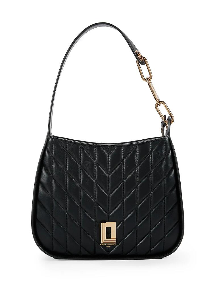 Karl Lagerfeld Paris Women's Lafayette Quilted Leather Hobo Bag - Black Gold Cover