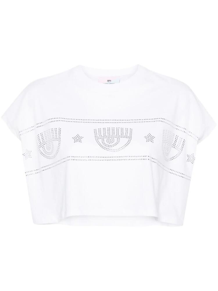 Chiara Ferragni studded-logo cropped T-shirt - White Cover