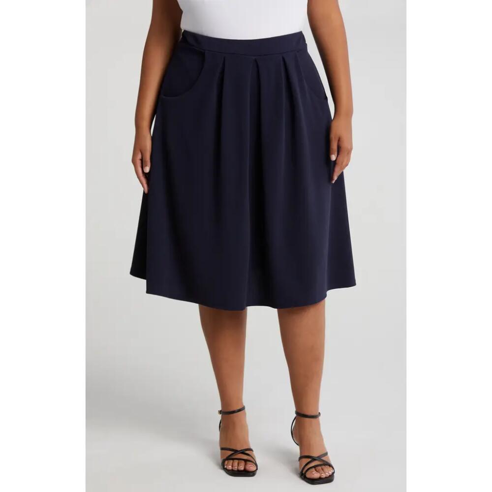 24seven Comfort Apparel Pleated Elastic Waist Skirt in Navy Cover