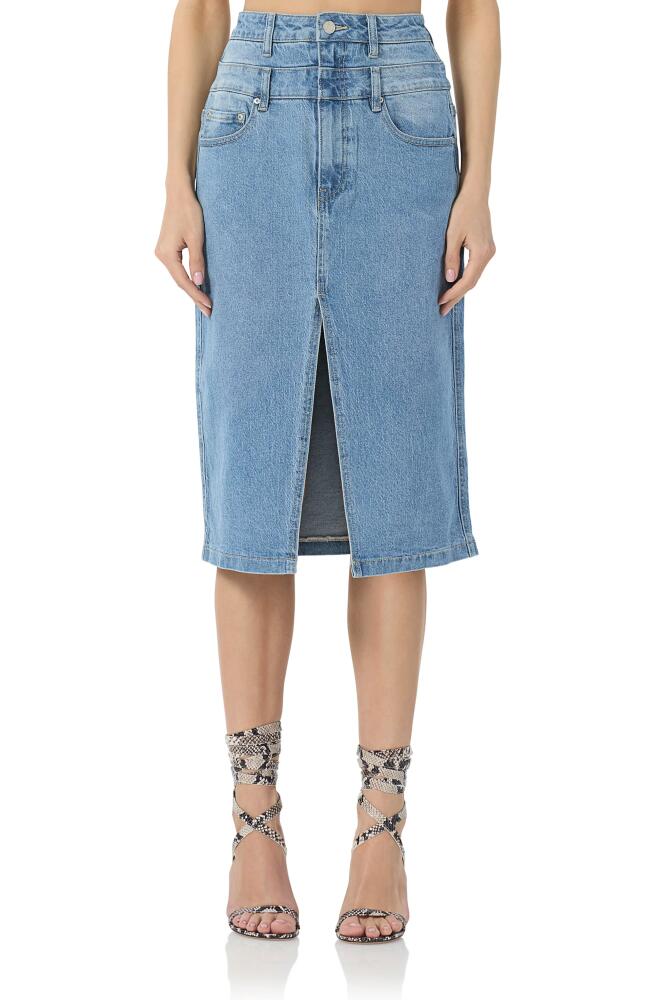 AFRM Maison Double Waist Denim Skirt in South Pacific Wash Cover