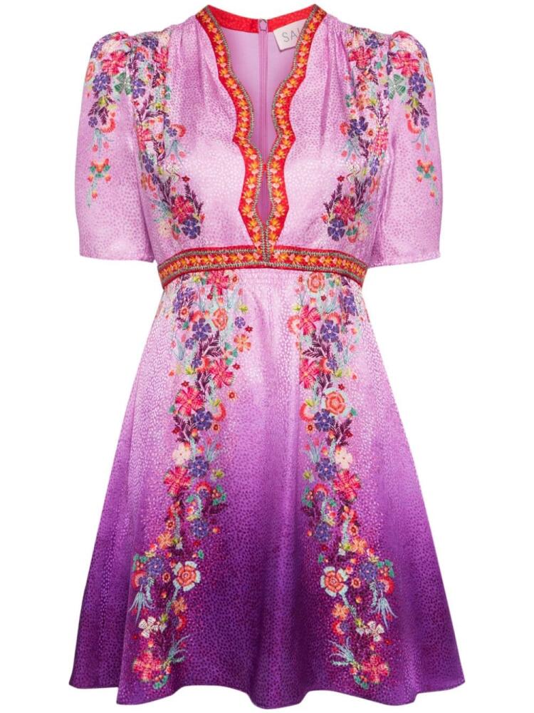 Saloni Tabitha floral-print silk minidress - Purple Cover