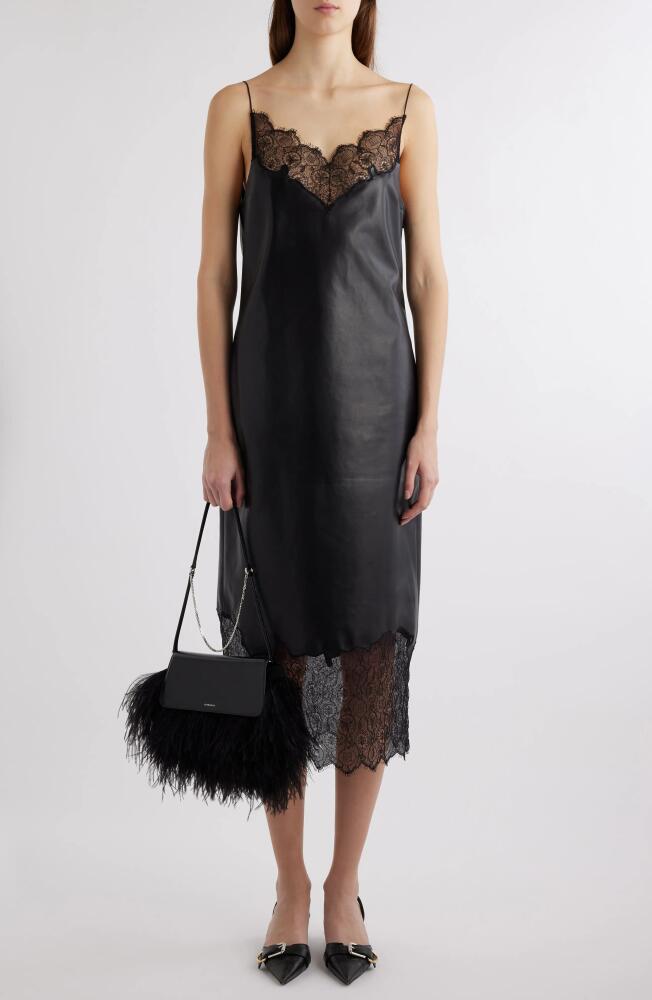 Givenchy Leather & Lace Midi Slipdress in Black Cover