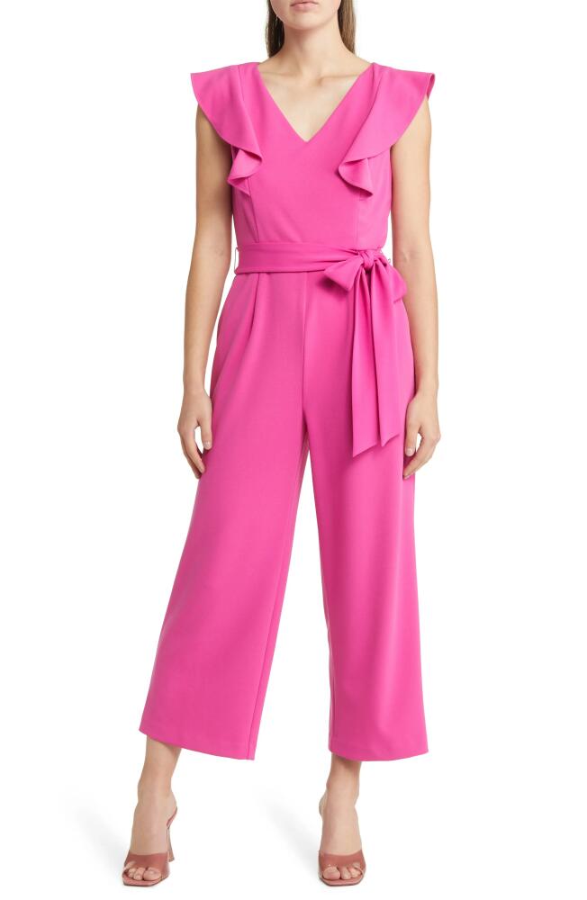 Tahari ASL Ruffle Tie Waist Scuba Crepe Crop Jumpsuit in Berry Bliss Cover