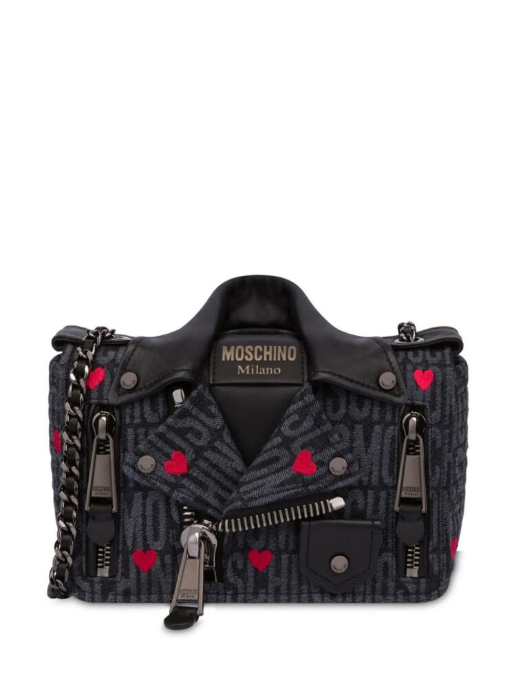 Moschino Biker logo-jacquard shoulder bag - Black Cover