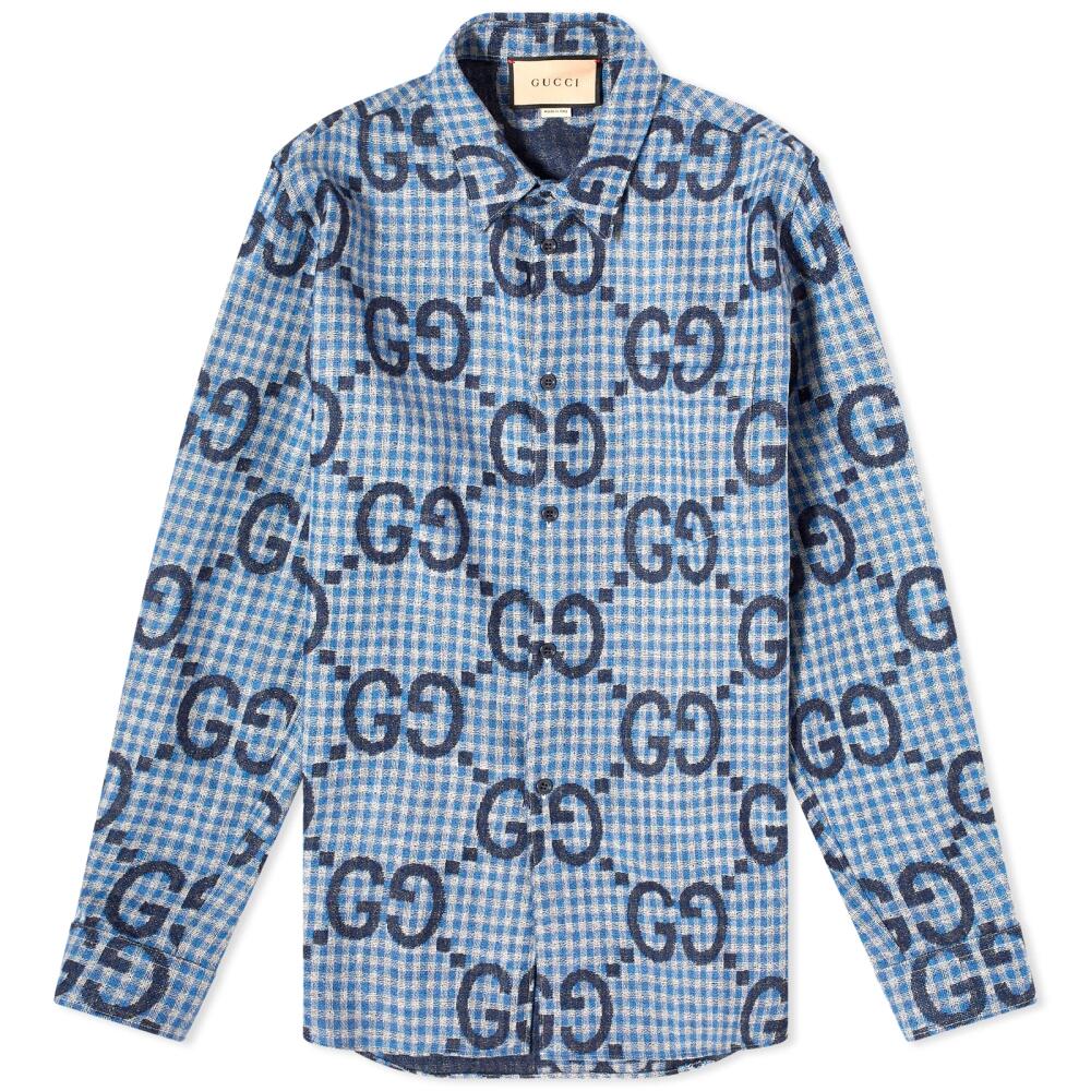 Gucci Men's Jumbo GG Check Shirt in Azure/Blue Cover