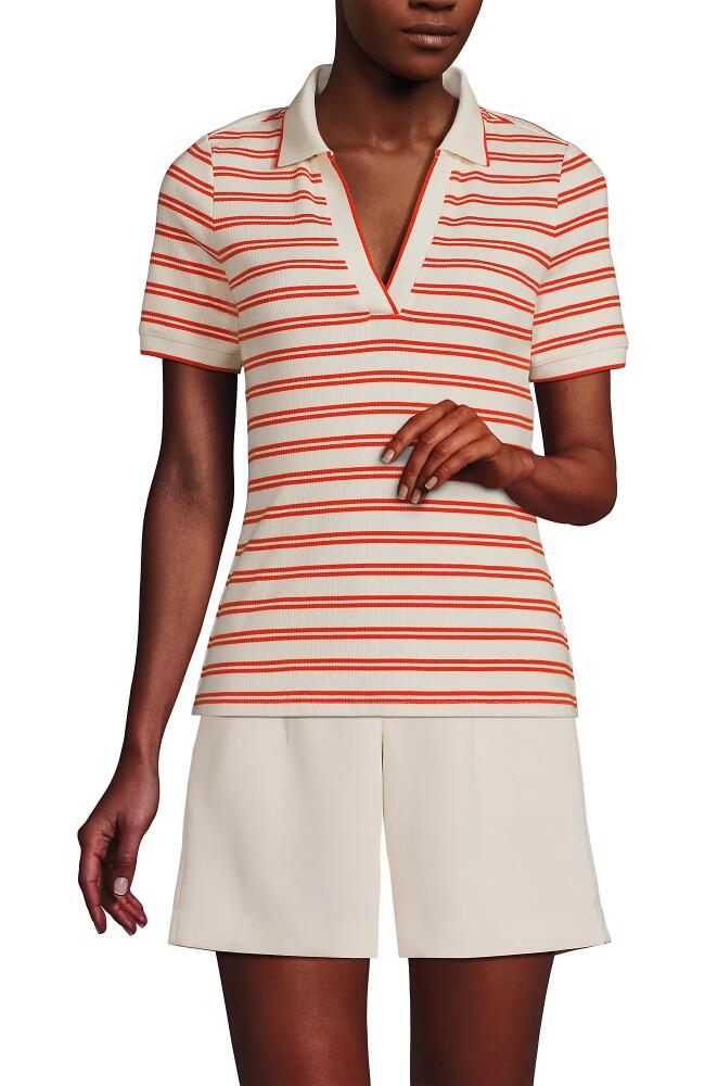 Lands' End Short Sleeve Wide Rib Polo in Rich Persimmon Dual Stripe Cover