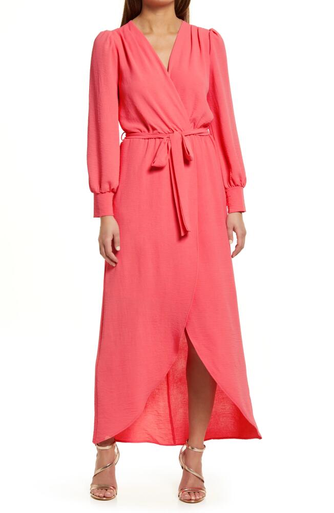 Fraiche by J Wrap Front Long Sleeve Dress in Coral Cover