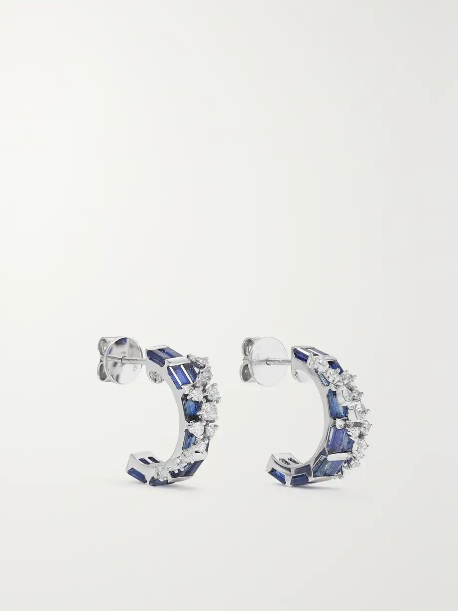 Ananya - 18-karat White Gold, Sapphire And Diamond Earrings - One size Cover