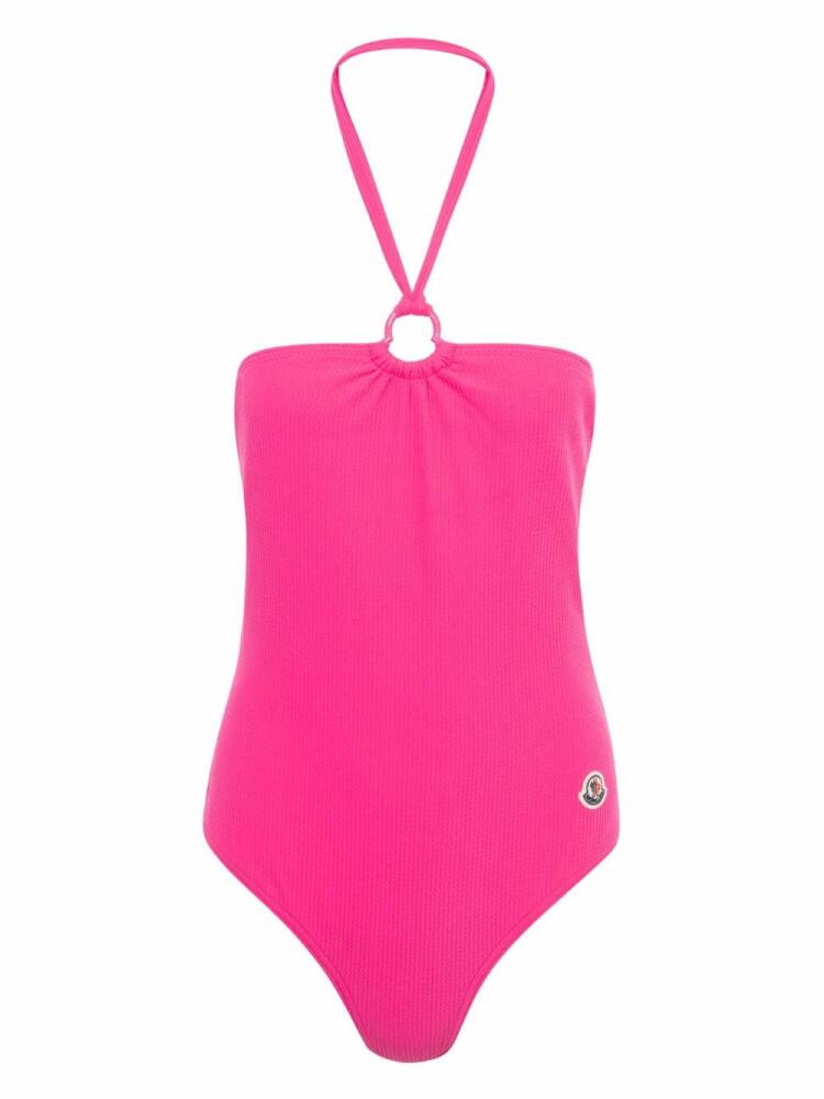 Moncler logo-appliqué halterneck swimsuit - Pink Cover