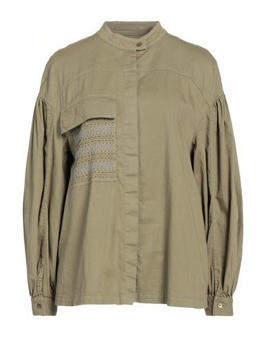 Dondup Woman Shirt Military green Cotton, Elastane Cover