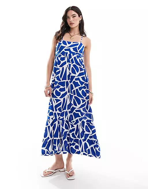 ONLY strappy tiered maxi dress in blue abstract print Cover