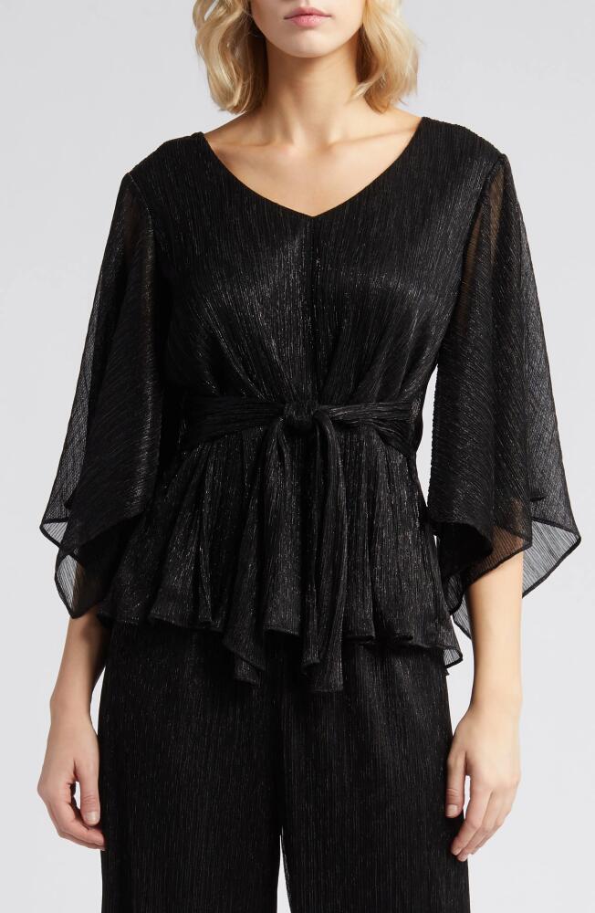 Alex Evenings Tie Waist Metallic Chiffon Top in Black Cover