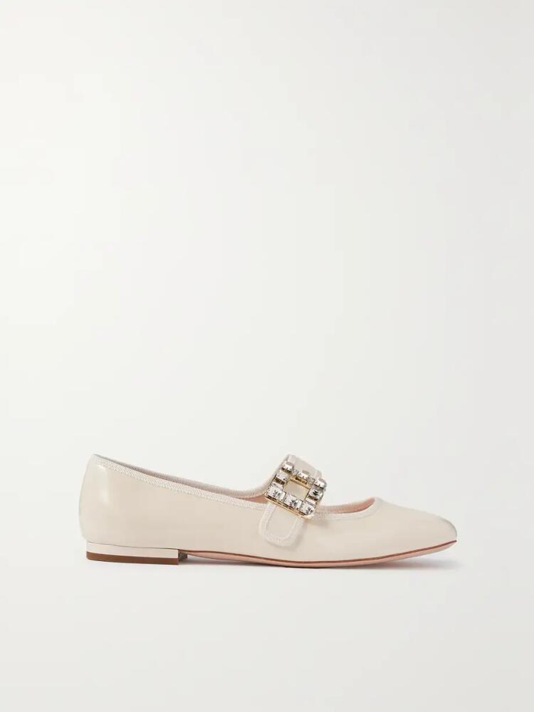 Roger Vivier - Très Vivier Crystal-embellished Glossed-leather Ballet Flats - Cream Cover