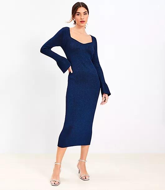 Loft Ribbed Trumpet Sleeve Midi Sweater Dress Cover