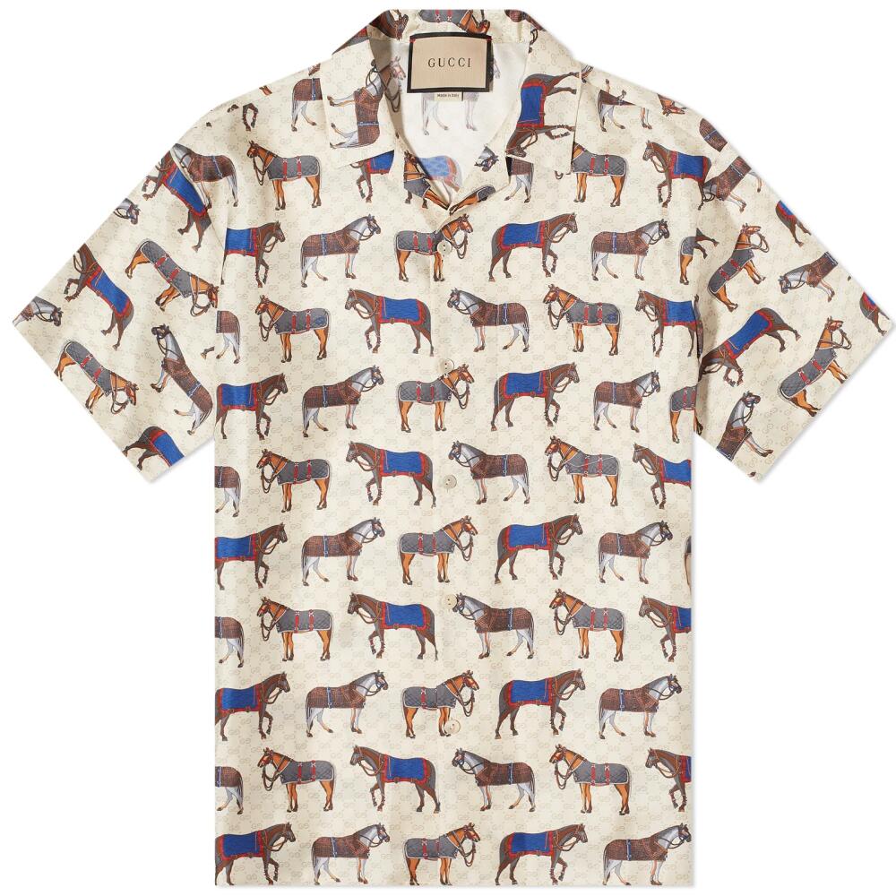 Gucci Men's Horse Parade Vacation Shirt in Ivory Cover