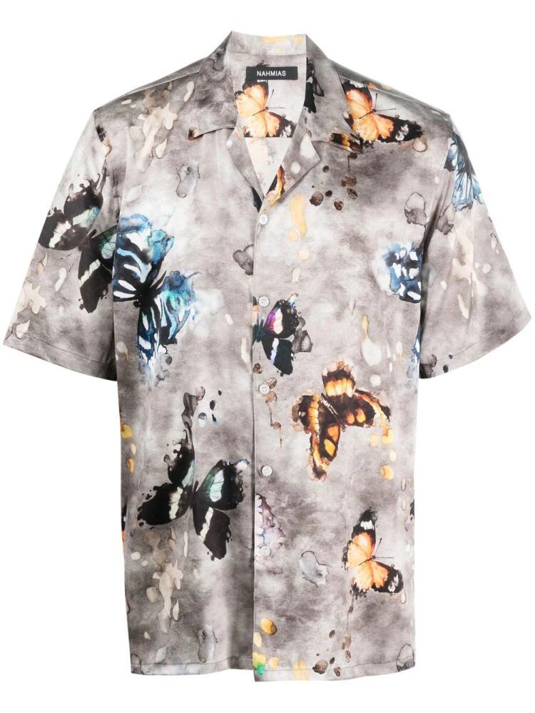 Nahmias butterfly-print stretch-silk shirt - Grey Cover