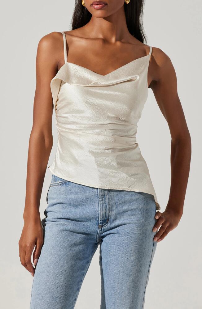 ASTR the Label Mirie Asymmetric Crinkled Satin Camisole in Champagne Cover