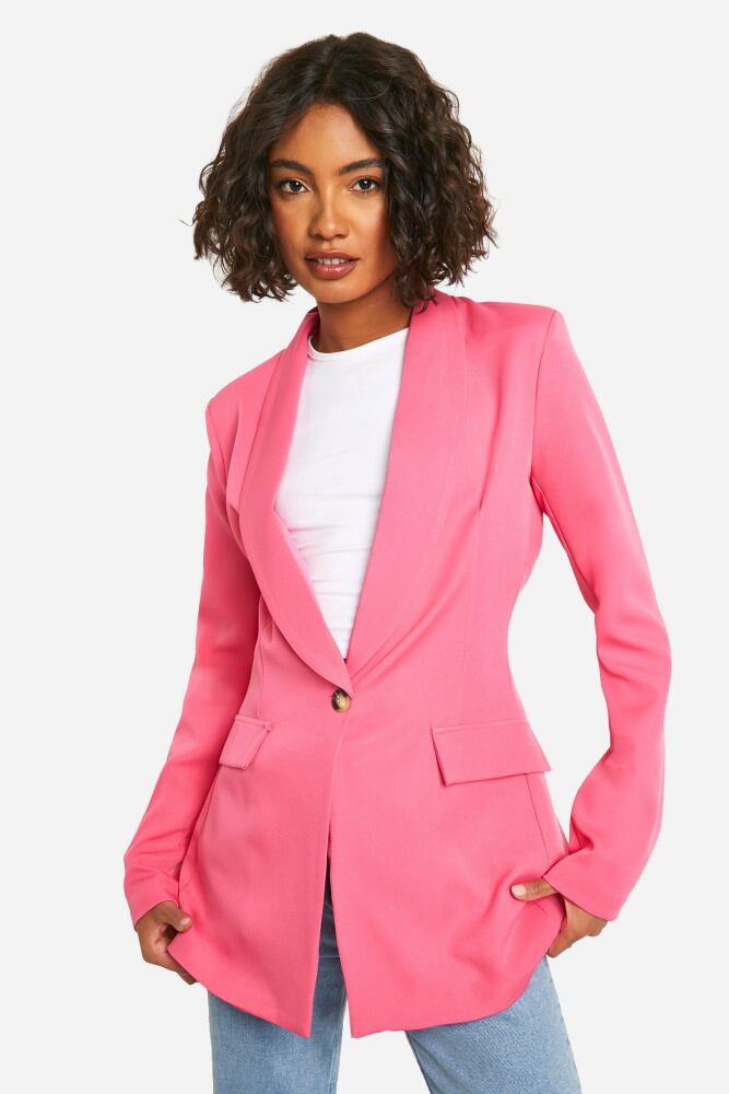 boohoo Womens Tall Woven Tailored Fitted Blazer - Pink Cover