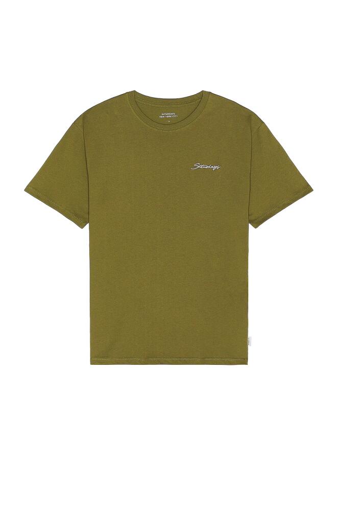 SATURDAYS NYC Script Short Sleeve Tee in Green Cover