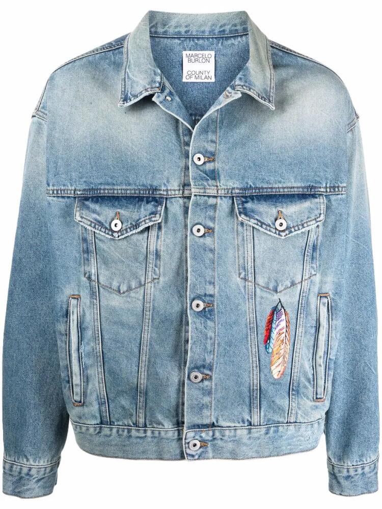 Marcelo Burlon County of Milan embroidered feathers denim jacket - Blue Cover