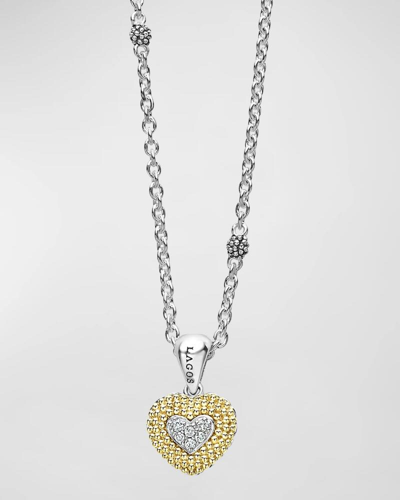 LAGOS The Drop Diamond Heart Necklace in 18K Gold and Sterling Silver Cover