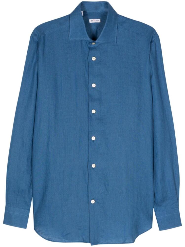 Kiton long-sleeve linem shirt - Blue Cover