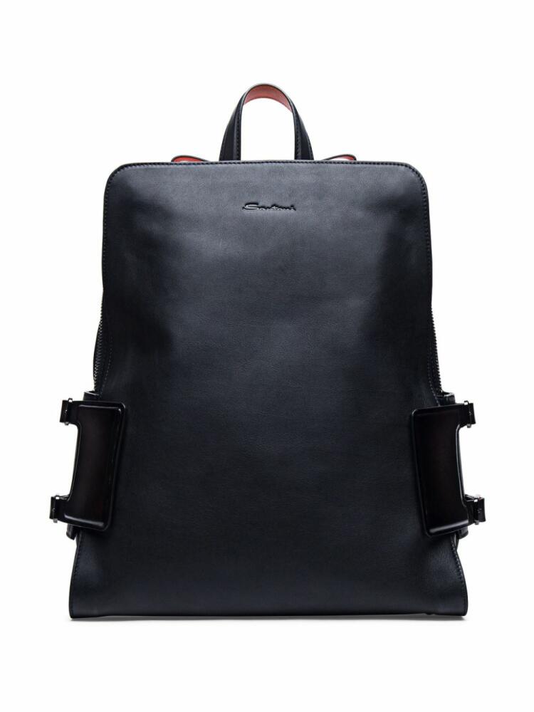 Santoni logo-debossed leather backpack - Black Cover